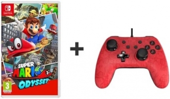 Super Mario Odyssey + Manette filaire Mario (Rouge et Noir)