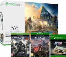 Console  Xbox One S - 500 Go + Assassin's Creed Origins + Gears of War 4 + Halo Wars 2 + The Crew