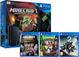 Console PS4 Slim - 500Go + Call of Duty World War II + Destiny 2 + Crash Bandicoot N. Sane Trilogy + Minecraft