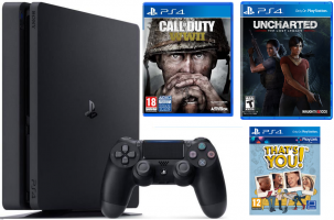 Console PS4 Slim - 500Go + Call of Duty World War II + Uncharted : The Lost Legacy + Qui es tu ? 