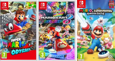 Super Mario Odyssey + Mario Kart 8 Deluxe + Mario et Les Lapins Crétins Kingdom Battle + 30€ Offerts