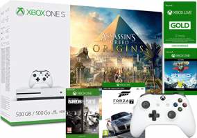 Console Xbox One S - 500Go + 2ème Manette + Assassin's Creed Origins + Forza Motorsport 7 + Steep + Rainbow Six Siege + Abonnement Xbox Live de 12 Mois