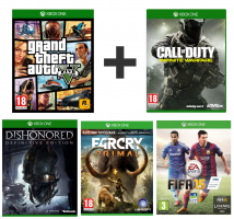 Lot de jeux : GTA V, Dishonored, FIFA 15, Far Cry Primal, COD Infinite Warfare