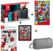  Console Nintendo Switch Néon + Super Mario Odyssey + NBA 2K18 + Pochette + Cadre 3D Mario Odyssey