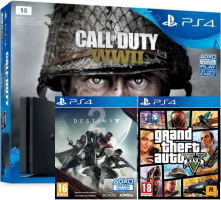 Console PS4 Slim - 1To + Call of Duty : World War II + Destiny 2 + GTA V + Qui-es-tu ?