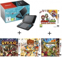 Console New Nintendo 2DS XL (Noire / Turquoise) + Mario & Luigi Paper Jam Bros + Code Name STEAM + Inazuma Eleven : Go Lumière + Dragon Quest VII : La Quête des vestiges du Monde + Pack de Figurines