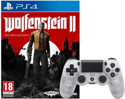 Manette DualShock 4 pour PS4 - Crystal (V2) + Wolfenstein II : The New Colossus