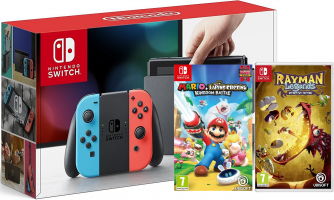 Console Nintendo Switch (Néon ou Grise) + Mario + The Lapins Crétins : Kingdom Battle + Rayman Legends: Définitive Edition