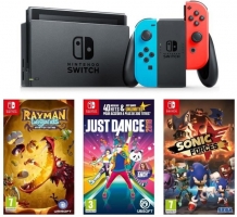 Console Nintendo Switch (Néon) + Rayman Legends + Just Dance 2018 + Sonic Forces