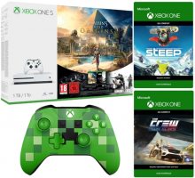 Console Xbox One S - 1To + 2ème Manette (Plusieurs Coloris) + Assassin’s Creed Origins + Rainbow Six Siege + Steep + The Crew 