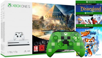 Console Xbox One S - 1To + 2ème Manette + Assassin's Creed Origins + Rainbow Six Siège + Super Lucky's Tale + Rush Disney Pixar + Disneyland Adventures