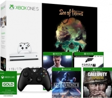 Console Xbox One S - 1To + 2ème Manette (Noir ou Blanc) + Sea of Thieves + 2 Jeux (Au Choix) + Abonnement Xbox Live de 12 Mois