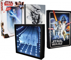 Lot Star Wars Luminart : Lampe Miroir Star Wars Infinity + Cadre lumineux Star Wars : The Last Jedi + Cadre lumineux Stormtrooper + Toile lumineuse Star Wars : Épisode IV + Mug