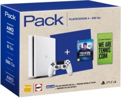 Console PS4 Slim - 500Go (Blanche) + Tennis World Tour + Serviette de Sport - We Are Tennis 