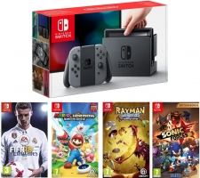 Console Nintendo Switch (Grise) + Mario et les Lapins Crétins Kingdom Battle + Rayman Legends - Définitive Edtition + Sonic Forces - Bonus Edition + FIFA 18