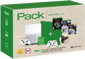 Console Xbox One S - 1 To + 2ème Manette + FIFA 18 + Guide + Sea of Thieves + 3 Mois de Xbox Live + Ballon (Taille 5) 