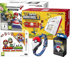 Console Nintendo 2DS + Mario Kart 7 ou  New Super Mario Bros 2 + Mario & Luigi Paper Jam + Bracelet Pokemon Go