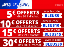 5€ dès 30€ / 10€ dès 59€ / 15€ dès 99€ et 30€ offerts dès 59€ d'achat