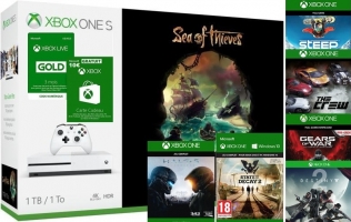 Console Xbox One S - 1To + Sea of Thieves + State of Decay 2 + Destiny 2 + Halo 5 + Gears of War : Ultimate Edition + Steep + The Crew + 3 Mois de Xbox Live + 10€ de Crédit Xbox Live