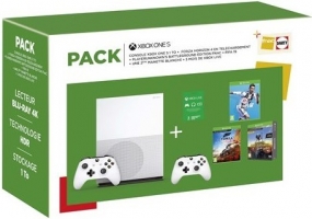 Console Xbox Ons  S - 1To + 2ème Manette + Forza Horizon 4 + FIFA 19 + PUBG + Abonnement Xbox Live de 3 Mois + 15€ Offerts