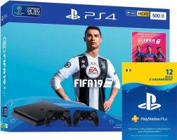 Console PS4 Slim - 500Go + 2ème Manette + FIFA 19 + Abonnement PlayStation Plus de 12 Mois