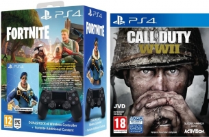 Manette DualShock 4 (Noire - V2) + Call of Duty : World War II + Skin - Royal Bomber et 500 V-Bucks Pour Fortnite (DLC)