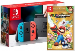 Console Nintendo Switch (Néon ou Gris) + Mario + The Lapins Crétins Kingdom Battle - Edition Gold