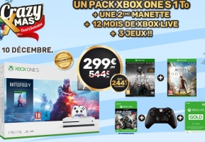 Console Xbox One  S - 1To + Battlefield V ou Forza Horizon 4 + 2ème Manette + Assassin's Creed Odyssey + PUGB + Gears of War 4 + Abonnement Xbox Live de 12 Mois