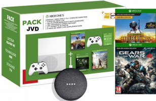 Console Xbox One S - 1To + 2ème Manette + Assassin’s Creed Odyssey + 2 Exemplaires de PUBG + Gears Of War 4 + Abonnement Game Pass + Xbox Live de 3 Mois + Google Home Mini