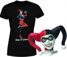 Lot Harley Quinn T-Shirt (Homme ou Femme) + Tirelire 25,5 cm