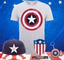Lot Captain America - T-Shirt (XL ou XXL), Casquette, Bouclier et Porte-Clé Multi-Outils