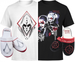 Lots  T-shirt + Pantoufles Assassin's Creed ou Suicide Squad