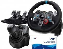 Volant de Course - Logitech G29 + Pédalier + Levier de Vitesse Logitech pour Volant G29/G920 + Carte 20€ PlayStation Store