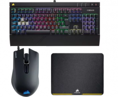 Clavier Gaming - Corsair Straffe RGB Silent - Mecanique - Rétroéclairé + Souris Gaming - Corsair Harpoon - RGB + Tapis de Souris - Corsair MM200