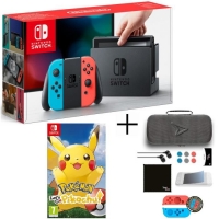 Console Nintendo Switch (Néon) + Pokemon Let's Go Pikachu ou Evoli + Pack d'Accessoires Steelplay 11 en 1