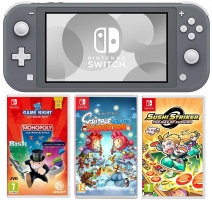 Console Nintendo Switch Lite (Gris) + Hasbro Game Night + Sushi Striker The Way of Sushido + Scribblenauts Showdown