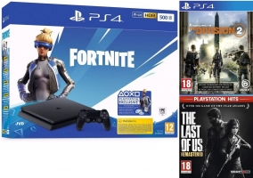 Console PS4 Slim - 500Go + The Division 2 + The Last of US Remastered - Playstation Hits + Contenu pour Fortnite
