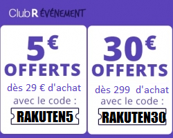  5€ offerts dès 30€ d'achat / 30€ offerts dès 300€ d'achat 