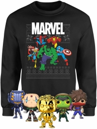 Sweat de Noël - Marvel Avengers (Homme / Femme / Enfant -Taille XS à 5XL  ) + Lot de 5 Figurines POP Marvel