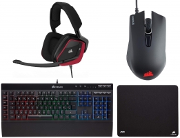 Clavier Gaming - Corsair K55 + Micro-Casque - Corsair VOID Pro Surround (Rouge) + Souris - Corsair Harpoon - RGB + Tapis de Souris - Corsair MM100