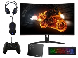 Ecran AOC - LED 31,5'' CQ32G1 + Clavier gamer + Souris 3200 DPI + Casque X-tra bass + Tapis de souris + Manette vibrante USB