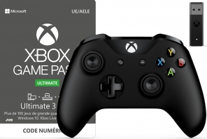 Manette pour Xbox One / PC (Noire / V3) + Adaptateur sans Fil pour PC + Abonnement Game Pass Ultimate de 3 Mois