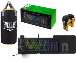 Pack Razer : Clavier Cynosa Chroma + Souris Deathadder Essential + Casque Kraken X lite + Tapis Goliathus + Gants et sac de Frappe Everlast