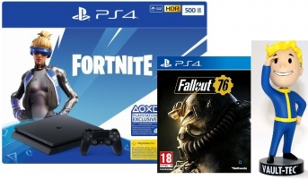 Console PS4 Slim - 500Go + Fallout 76 + Figurine Fallout 76 - Bobblehead + Contenu pour Fortnite