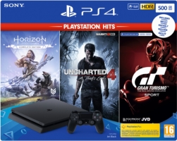 Console PS4 Slim - 500Go + Uncharted 4 + Gran Turismo + Horizon Zero Dawn