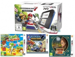 Console Nintendo 2DS + Mario Kart 7 + Poochy Yoshi's Woolly World + L'aventure Layton : Katrielle et la Conspiration des Millionnaires + Fossil Fighters