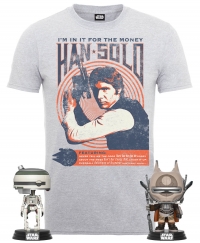 T-Shirt - Star Wars - Han Solo (Homme / Femme / Enfant) + 2 Figurines POP