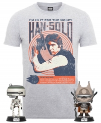 T-Shirt - Star Wars - Han Solo (Homme / Femme / Enfant) + 2 Figurines POP