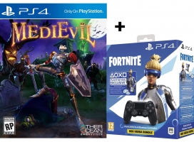 Pack Sony Manette Dualshock 4 Noir V2 + Voucher Fortnite + Medievil