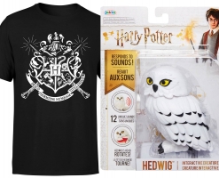 Lot Harry Potter : T-Shirt au choix (Homme/Femme/Enfant) + Figurine Créature Interactive Hedwige